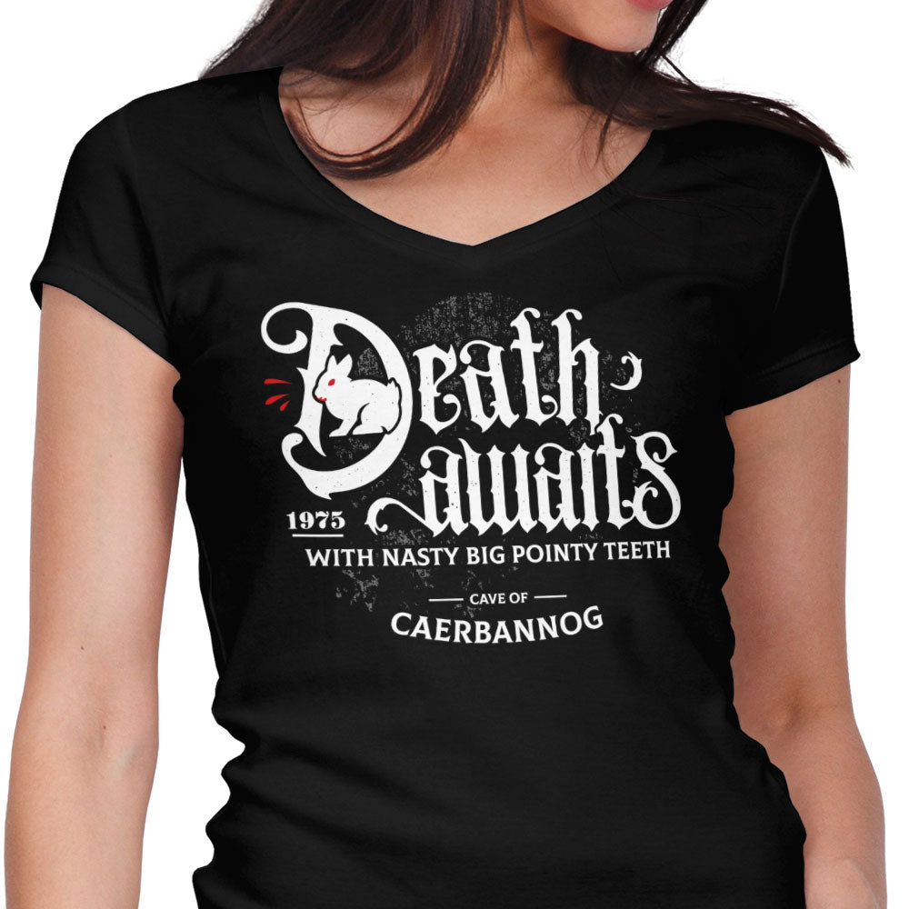 Death Awaits Women's V-Neck - Adult & Kids T-Shirts, Sweatshirts & Hoodies apparel design preview 1