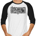 Death to the Gang 3/4 Sleeve Raglan - Adult & Kids T-Shirts, Sweatshirts & Hoodies apparel design preview 1