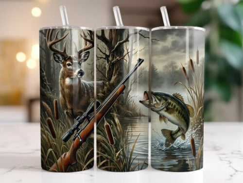 Deer Hunting and Fishing 20 oz Skinny Tumbler Cup - Adult & Kids T-Shirts, Sweatshirts & Hoodies apparel design preview 1