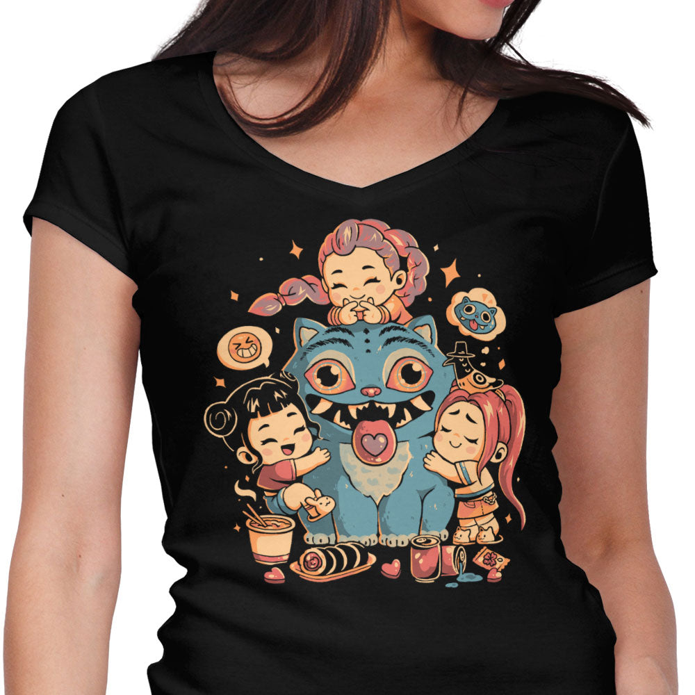 Demon Huggers Women's V-Neck - Adult & Kids T-Shirts, Sweatshirts & Hoodies apparel design preview 1