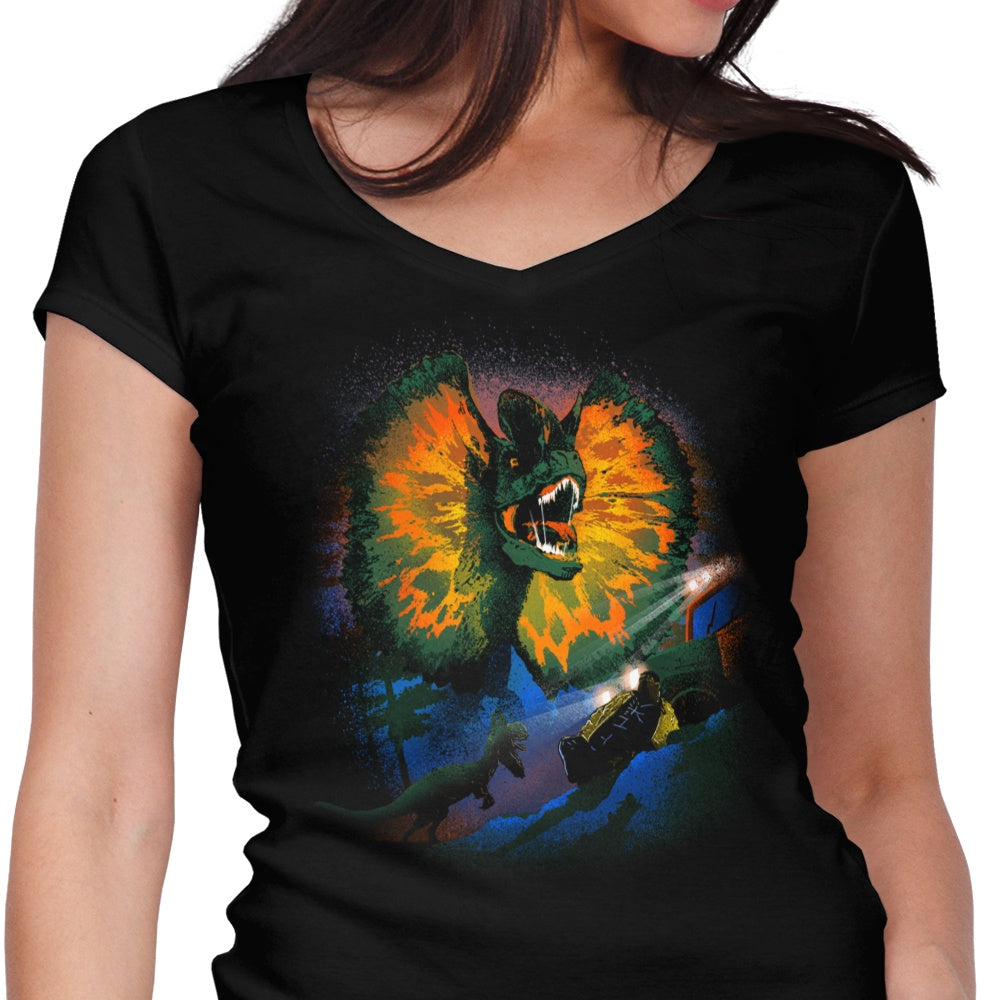 Dilophosaurus Women's V-Neck - Adult & Kids T-Shirts, Sweatshirts & Hoodies apparel design preview 1