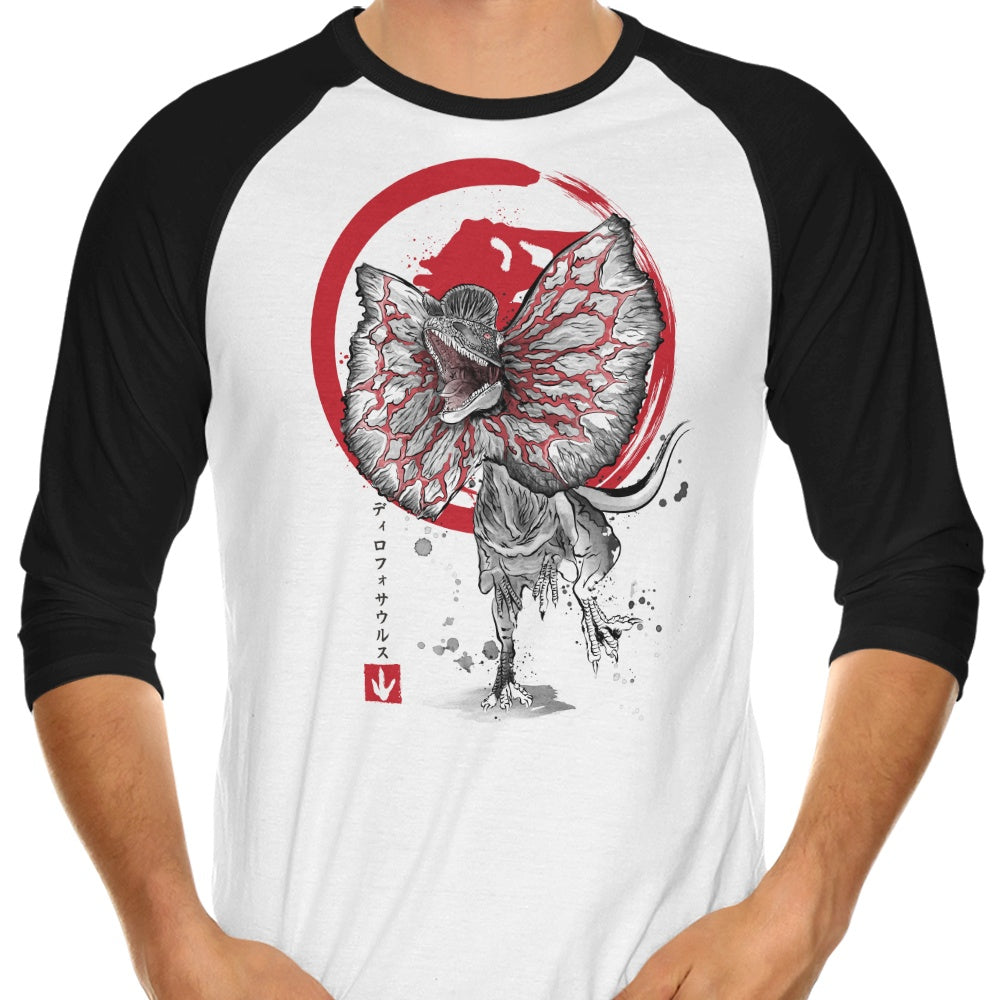 Dilophosaurus Sumi-e 3/4 Sleeve Raglan - Adult & Kids T-Shirts, Sweatshirts & Hoodies apparel design preview 1