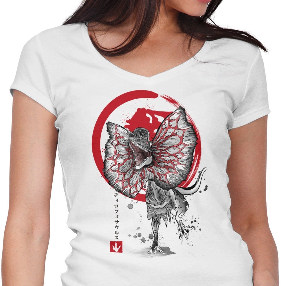 Dilophosaurus Sumi-e Women's V-Neck - Adult & Kids T-Shirts, Sweatshirts & Hoodies apparel design preview 1
