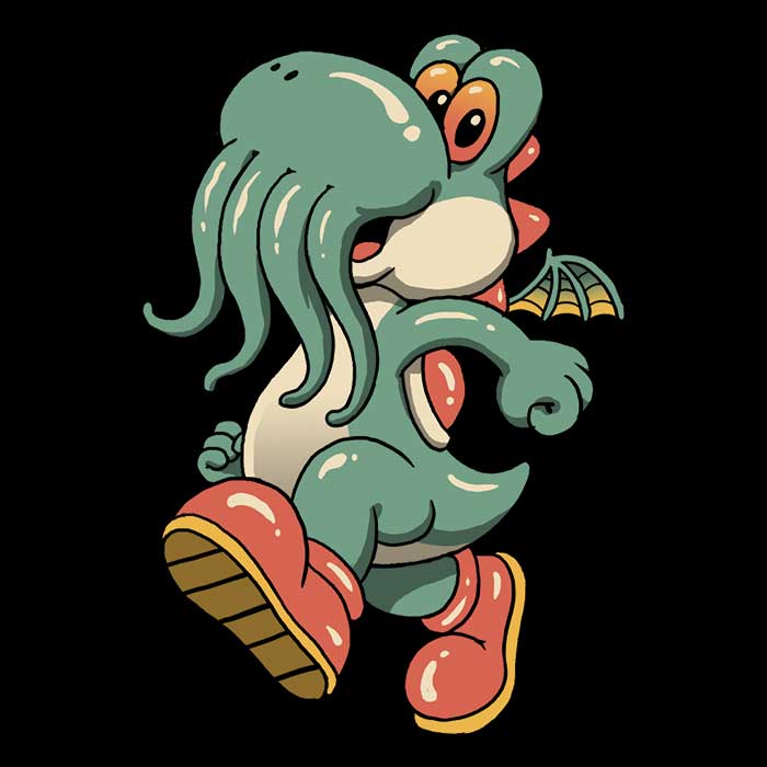 Dino Cthulhu Ringer - Adult & Kids T-Shirts, Sweatshirts & Hoodies apparel design preview 2