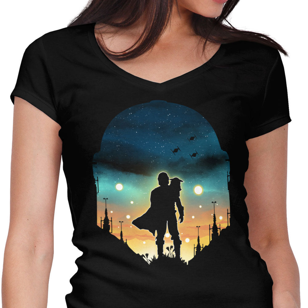 Djarin Sunset Women's V-Neck - Adult & Kids T-Shirts, Sweatshirts & Hoodies apparel design preview 1