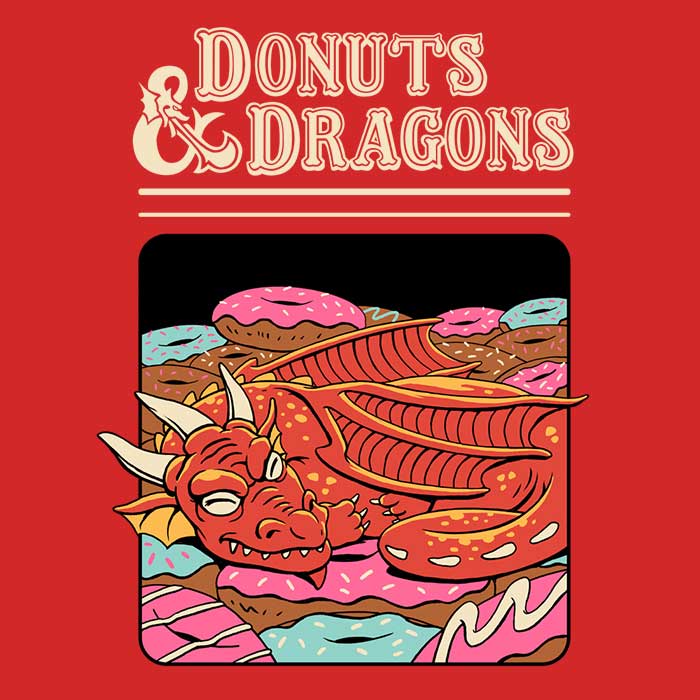 Donuts and Dragons Coasters - Adult & Kids T-Shirts, Sweatshirts & Hoodies apparel design preview 1