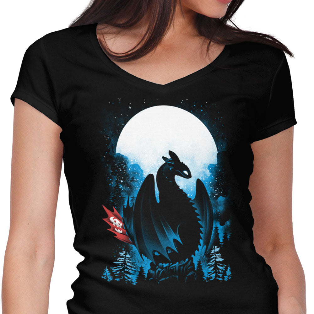 Dragon in the Moonlight Women's V-Neck - Adult & Kids T-Shirts, Sweatshirts & Hoodies apparel design preview 1
