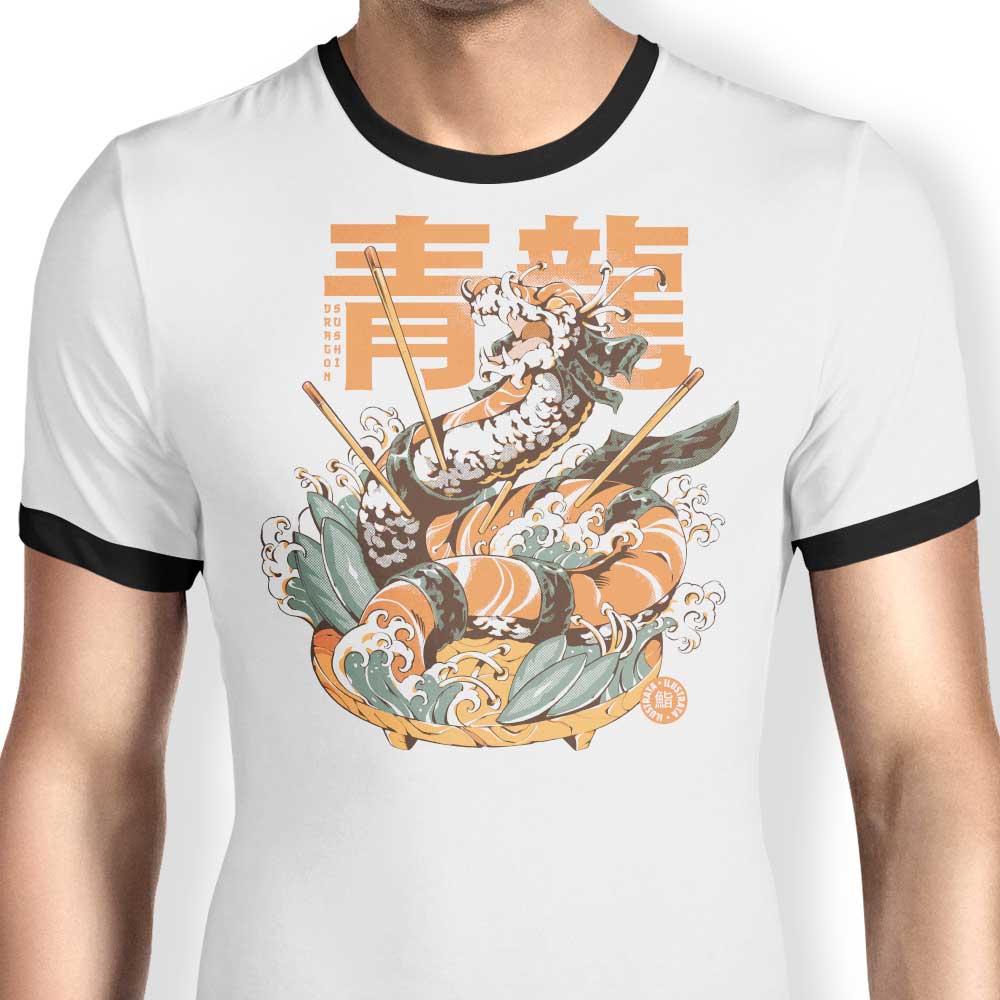 Dragon Sushi Ringer - Adult & Kids T-Shirts, Sweatshirts & Hoodies apparel design preview 1