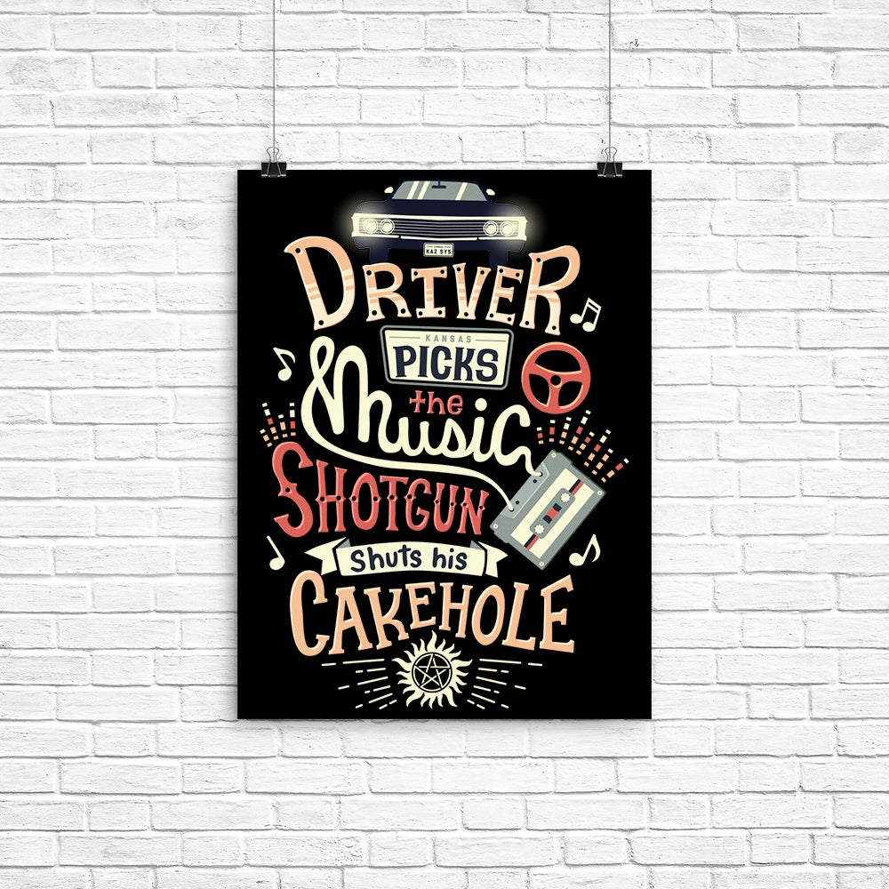 Driver Picks the Music Poster - Adult & Kids T-Shirts, Sweatshirts & Hoodies apparel design preview 1