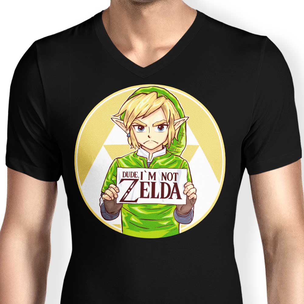 Dude, I'm Not Zelda Men's V-Neck - Adult & Kids T-Shirts, Sweatshirts & Hoodies apparel design preview 2