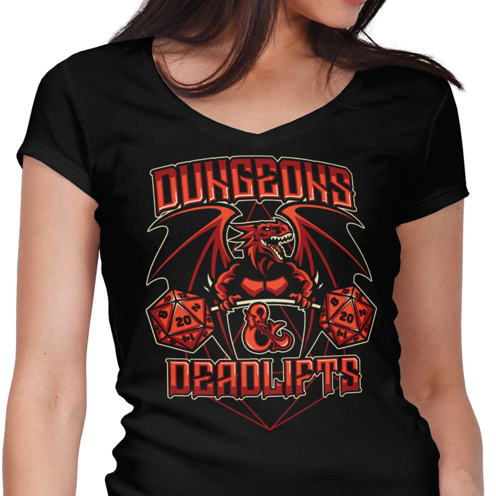 Dungeons and Deadlifts Women's V-Neck - Adult & Kids T-Shirts, Sweatshirts & Hoodies apparel design preview 1
