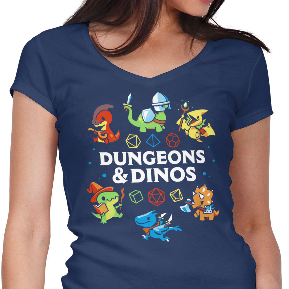Dungeons and Dinos Women's V-Neck - Adult & Kids T-Shirts, Sweatshirts & Hoodies apparel design preview 1