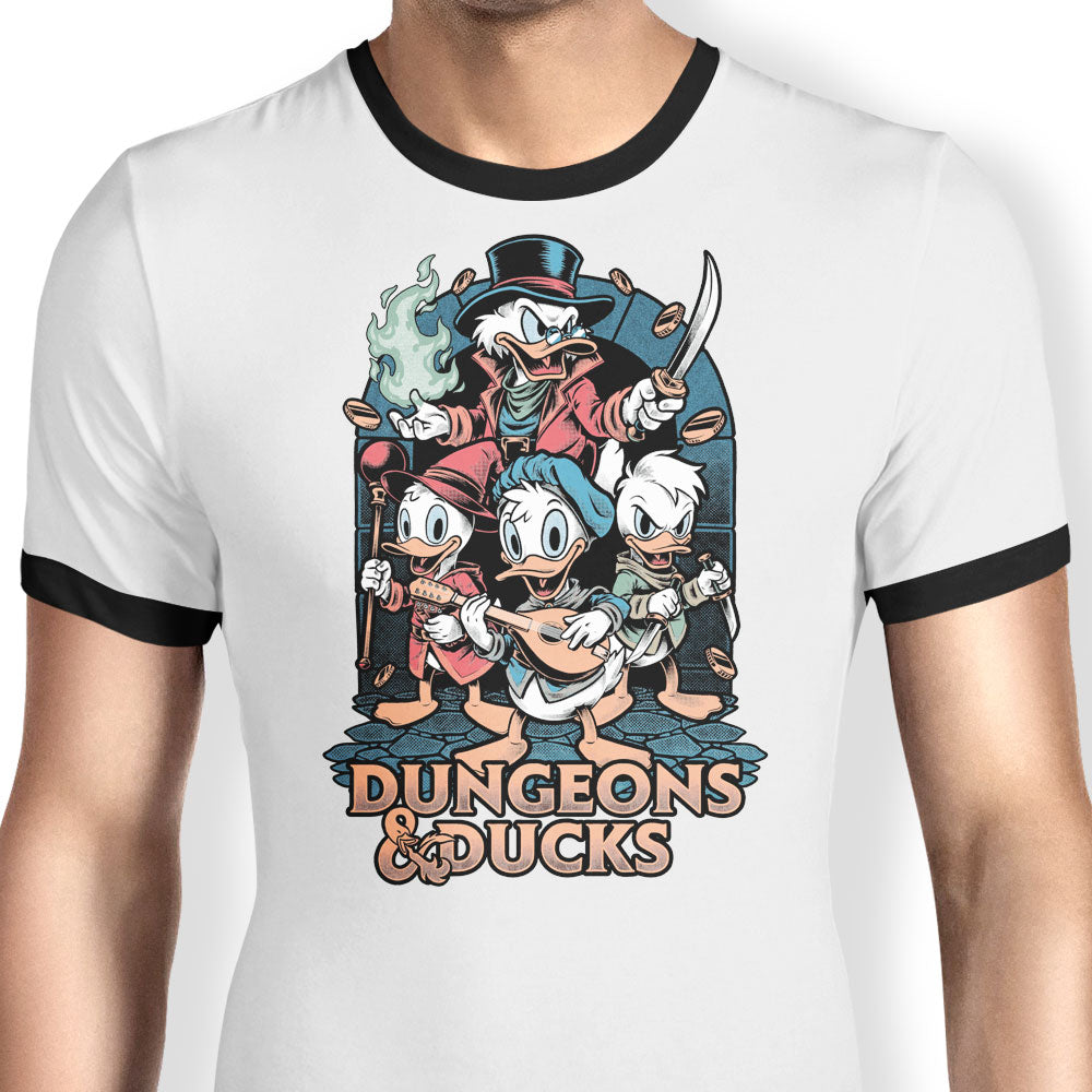 Dungeons and Ducks Ringer - Adult & Kids T-Shirts, Sweatshirts & Hoodies apparel design preview 1