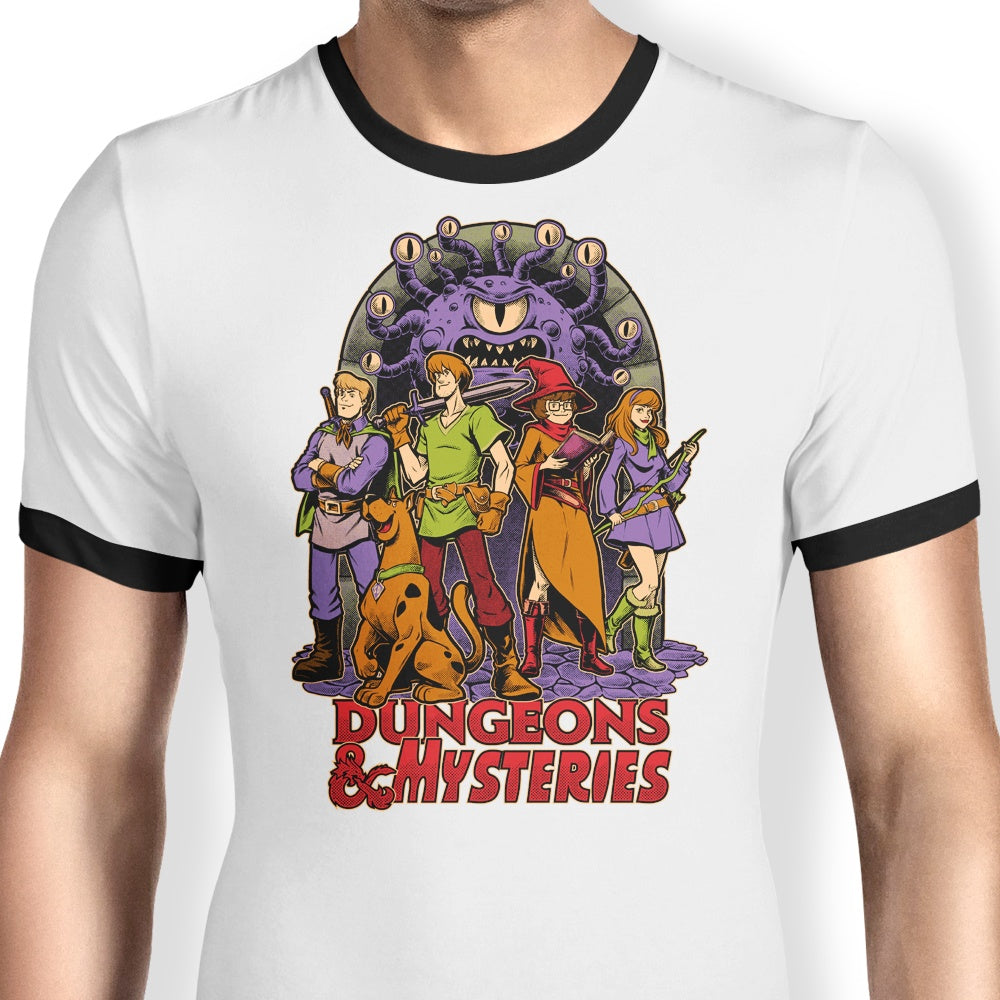 Dungeons and Mysteries Ringer - Adult & Kids T-Shirts, Sweatshirts & Hoodies apparel design preview 1