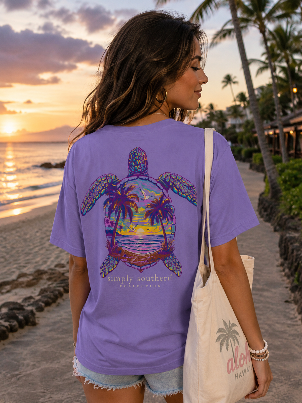 Simply Southern Beach Night Turtle Grape - Adult & Kids T-Shirts, Sweatshirts & Hoodies apparel design preview 1