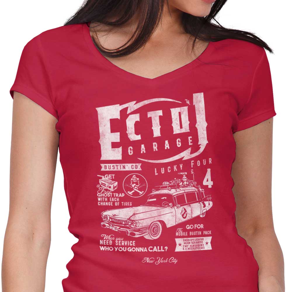 Ecto-1 Garage Women's V-Neck - Adult & Kids T-Shirts, Sweatshirts & Hoodies apparel design preview 1