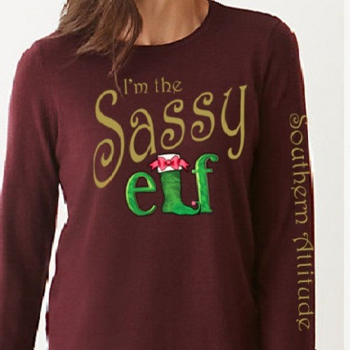Southern Attitude Preppy Holiday Sassy Elf Maroon - Adult & Kids T-Shirts, Sweatshirts & Hoodies apparel design preview 1