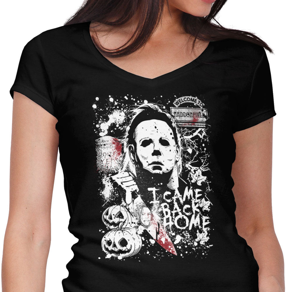 Evil in Haddonfield Women's V-Neck - Adult & Kids T-Shirts, Sweatshirts & Hoodies apparel design preview 1