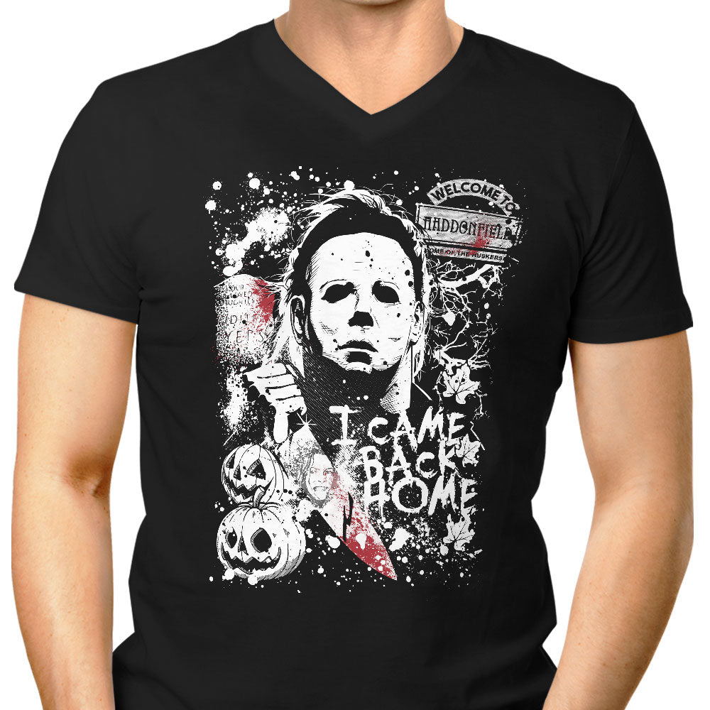 Evil in Haddonfield Men's V-Neck - Adult & Kids T-Shirts, Sweatshirts & Hoodies apparel design preview 1