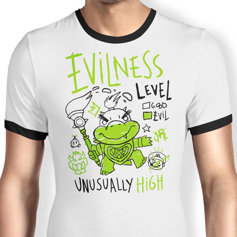Evilness Level Ringer - Adult & Kids T-Shirts, Sweatshirts & Hoodies apparel design preview 1
