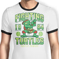Fighting Turtles Ringer - Adult & Kids T-Shirts, Sweatshirts & Hoodies apparel design preview 1