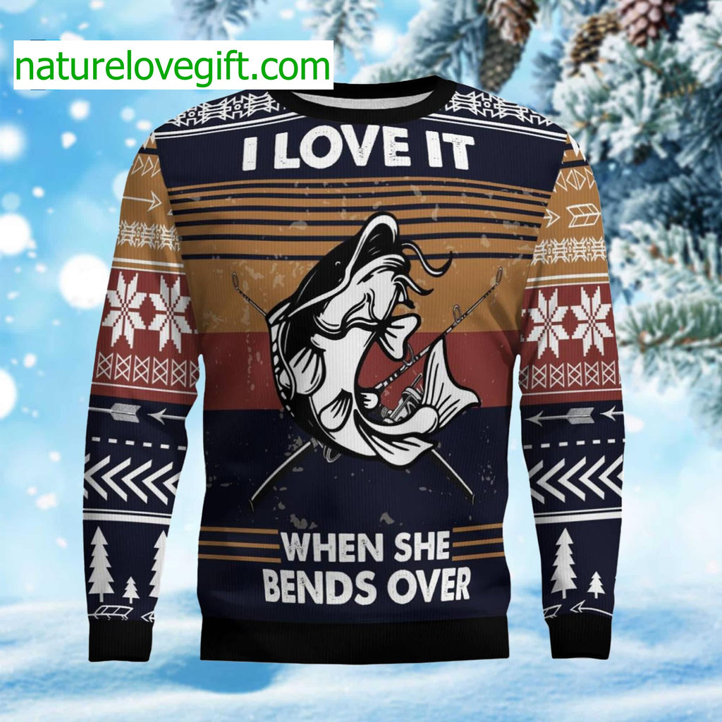 Fishing I Love It When She Bends Over Ugly Christmas Sweater product image