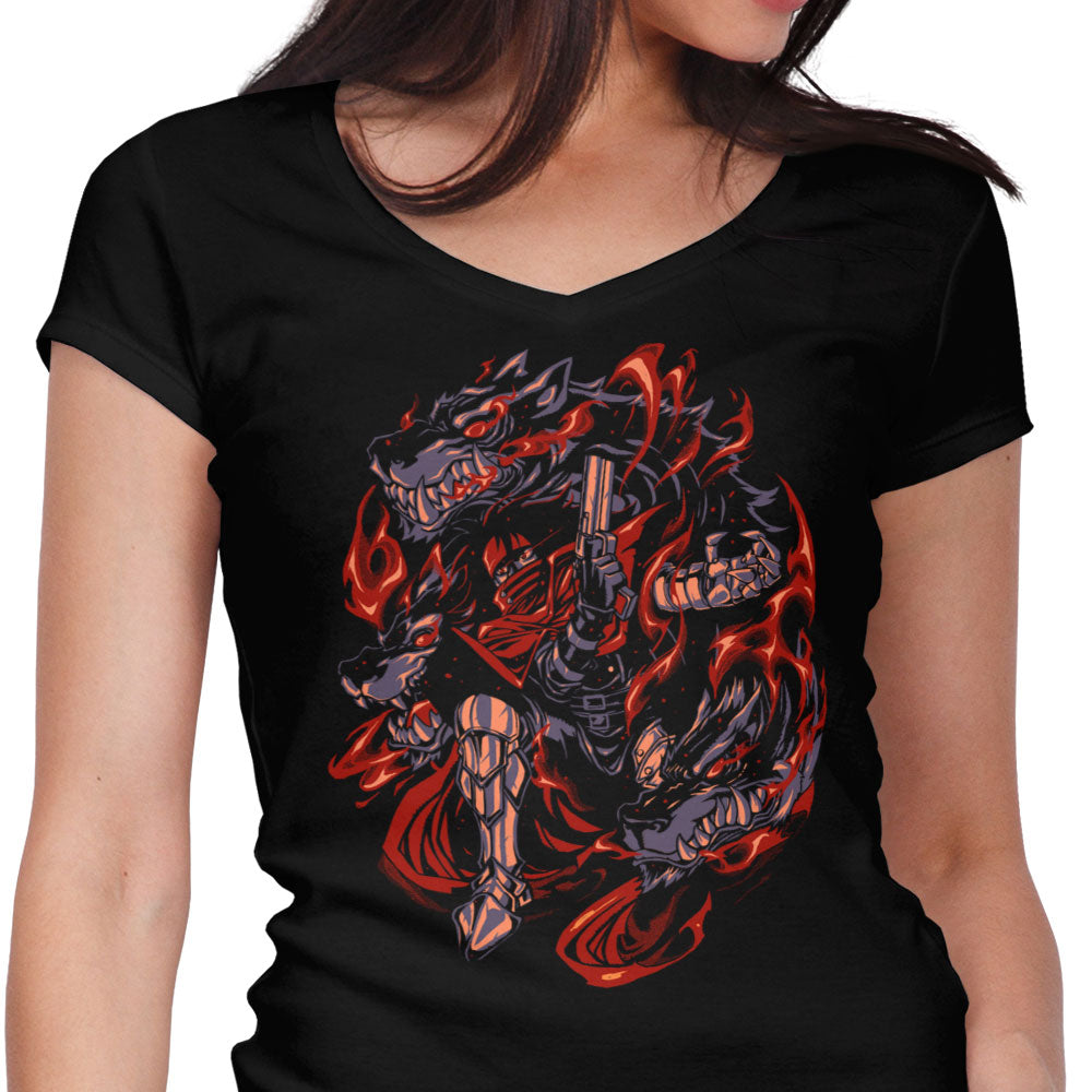 Flames of Cerberus Women's V-Neck - Adult & Kids T-Shirts, Sweatshirts & Hoodies apparel design preview 1