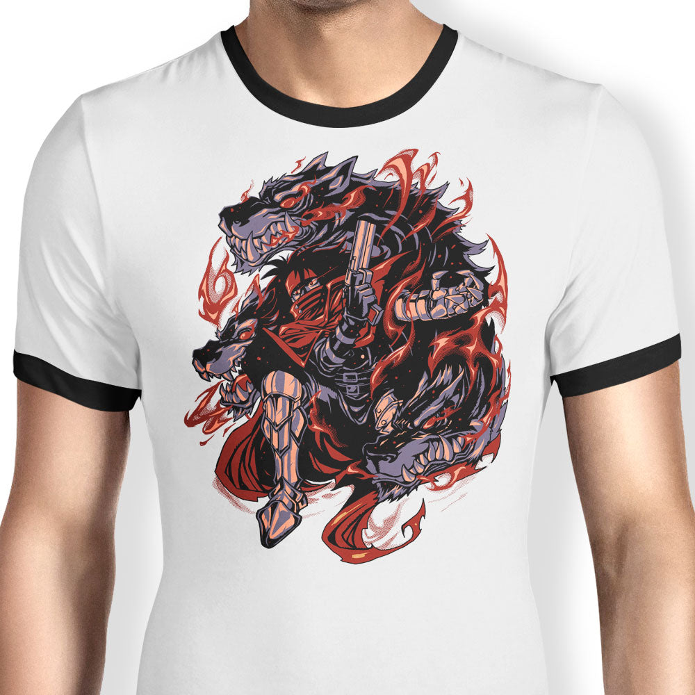 Flames of Cerberus Ringer - Adult & Kids T-Shirts, Sweatshirts & Hoodies apparel design preview 1