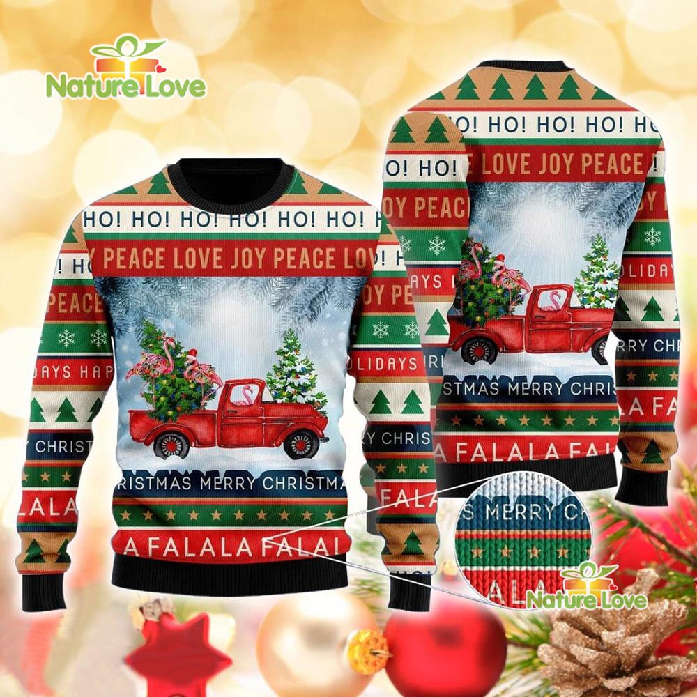 Flamingo Ride Red Truck 3D Funny Ugly Sweater for Christmas Xmas Gift product image