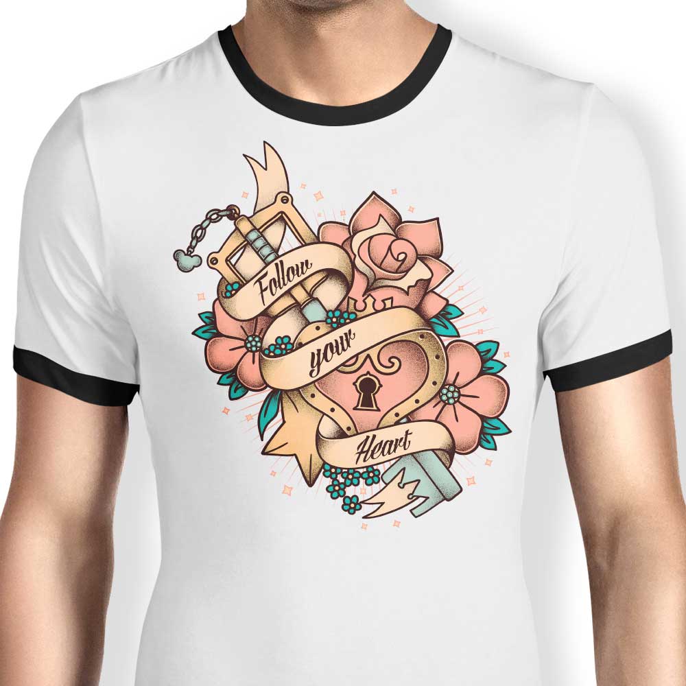 Follow Your Heart Ringer - Adult & Kids T-Shirts, Sweatshirts & Hoodies apparel design preview 1