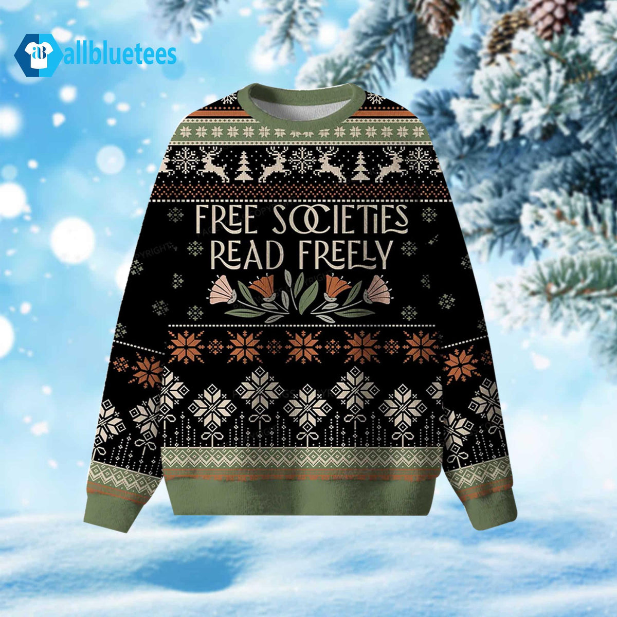 Free Societies Read Freely Ugly Christmas Sweater product image