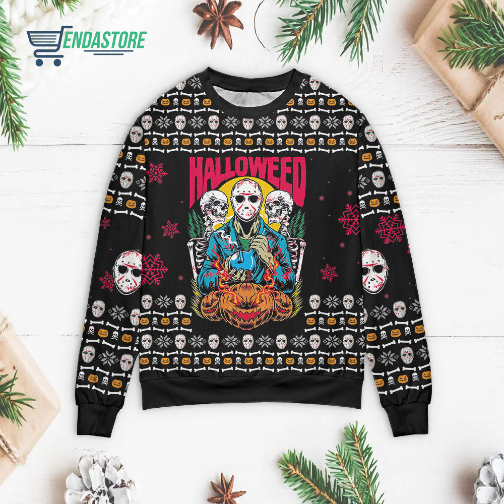 Jason, skeleton and pumpkin halloween Christmas sweater product image 3