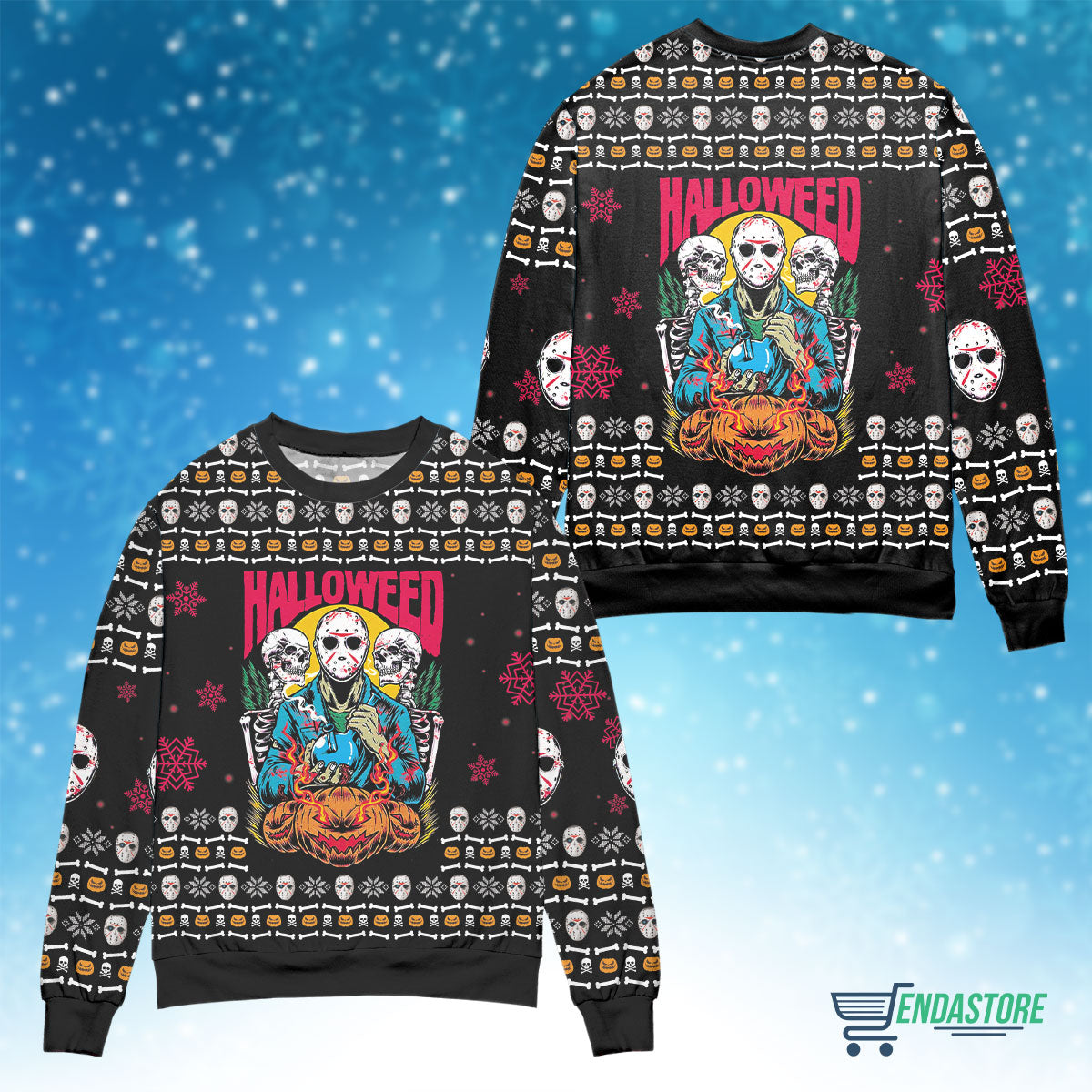 Jason, skeleton and pumpkin halloween Christmas sweater product image 4