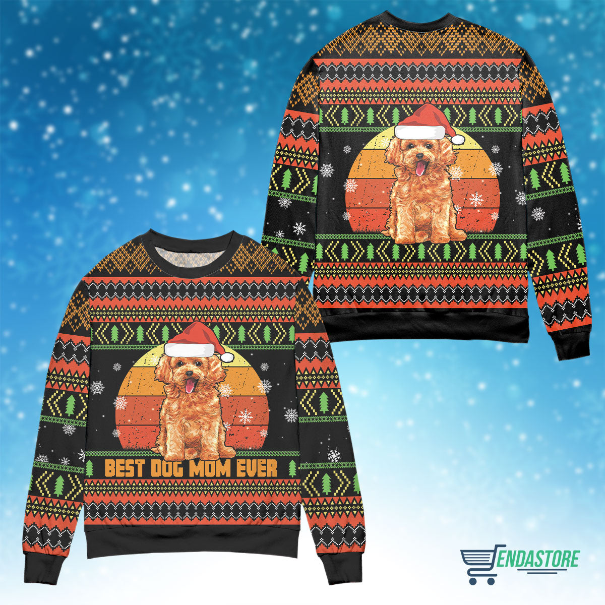 Poodle best dog mom ever Christmas sweater product image 4