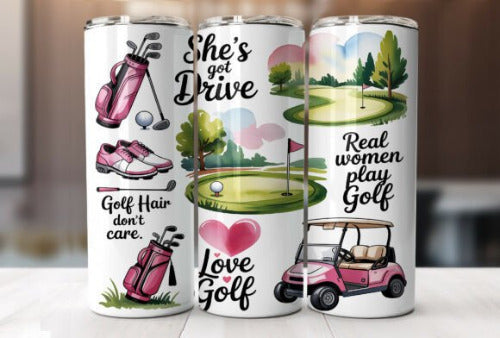 Golf Girl Woman 20 oz Skinny Tumbler Cup With Straw - Adult & Kids T-Shirts, Sweatshirts & Hoodies apparel design preview 1