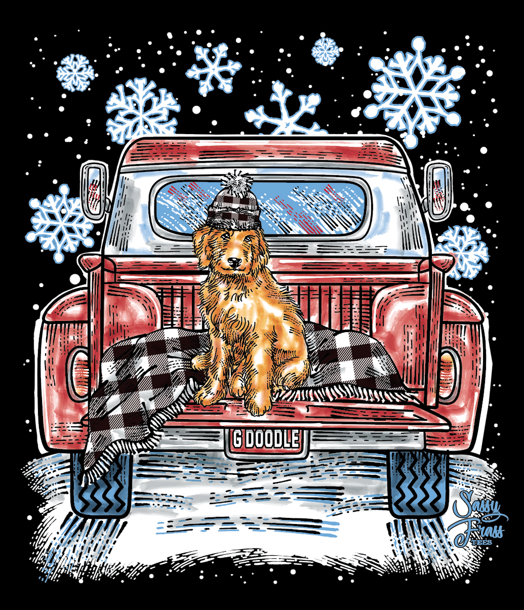 SALE Sassy Frass Snow G Doodle Dog Truck Bright - Adult & Kids T-Shirts, Sweatshirts & Hoodies apparel design preview 1