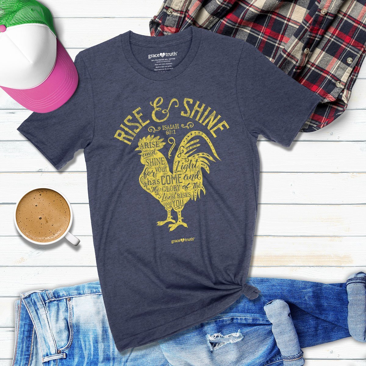 Cherished Girl Grace Truth Rise Shine Rooster Girlie - Adult & Kids T-Shirts, Sweatshirts & Hoodies apparel design preview 1