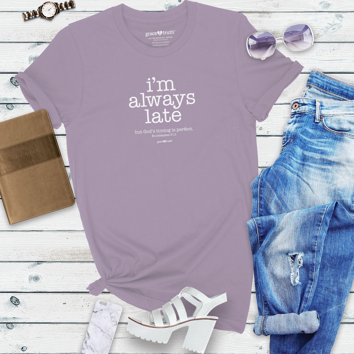 Cherished Girl Grace Truth I'm Always Late but God's - Adult & Kids T-Shirts, Sweatshirts & Hoodies apparel design preview 2