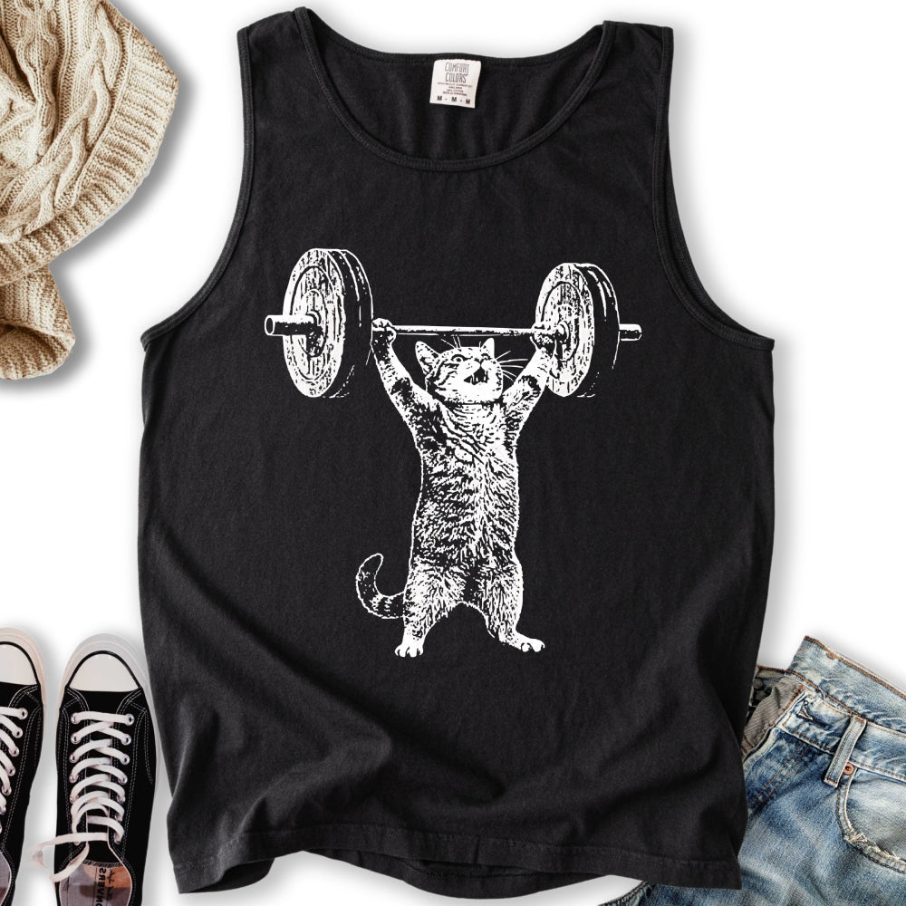 Weight Lifter Cat Tank - Adult & Kids T-Shirts, Sweatshirts & Hoodies apparel design preview 2