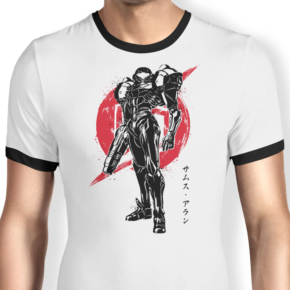 Galactic Bounty Hunter Sumi-e Ringer - Adult & Kids T-Shirts, Sweatshirts & Hoodies apparel design preview 1