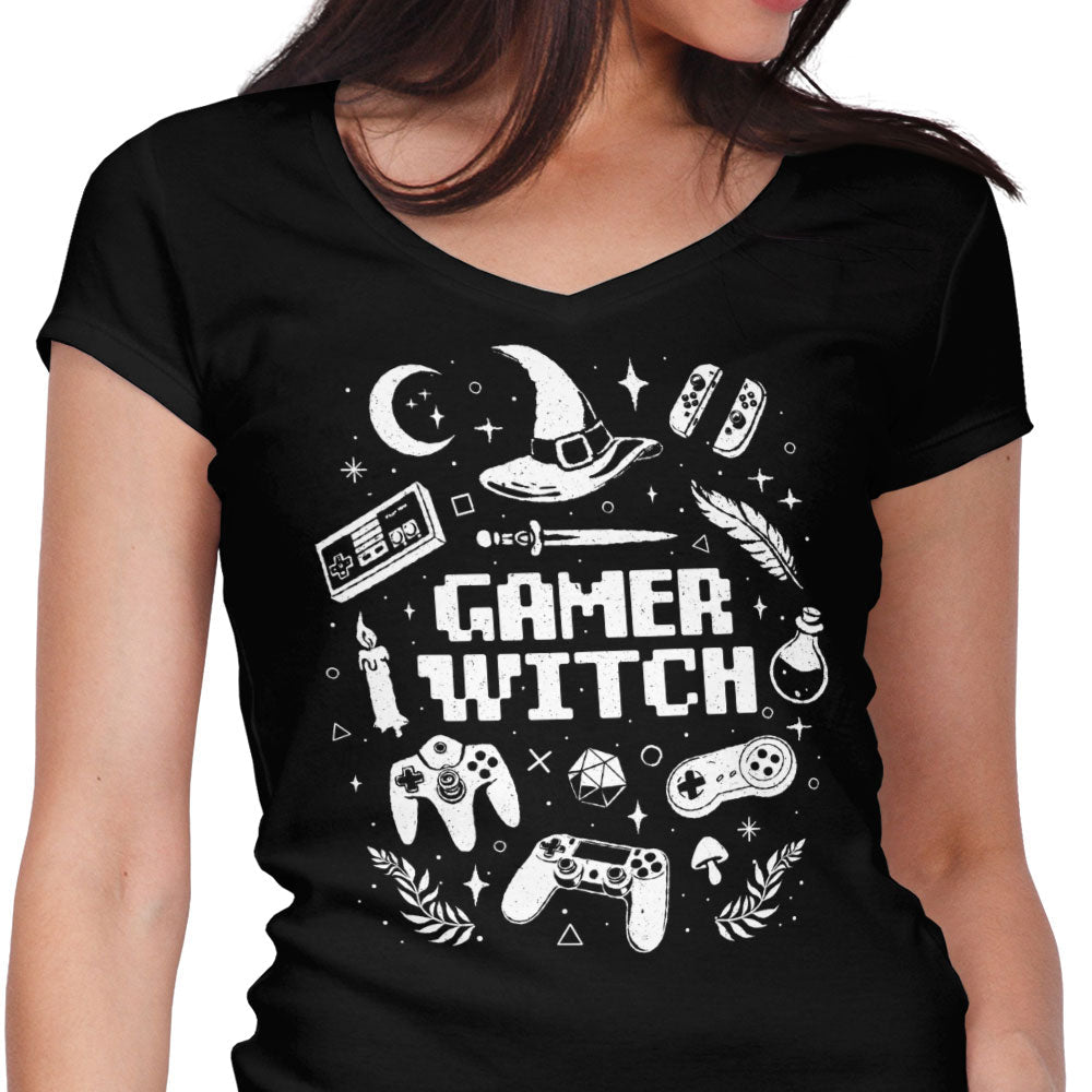 Gamer Witch Women's V-Neck - Adult & Kids T-Shirts, Sweatshirts & Hoodies apparel design preview 1
