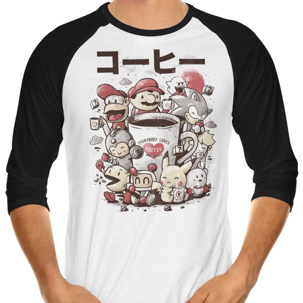 Games and Coffee 3/4 Sleeve Raglan - Adult & Kids T-Shirts, Sweatshirts & Hoodies apparel design preview 1