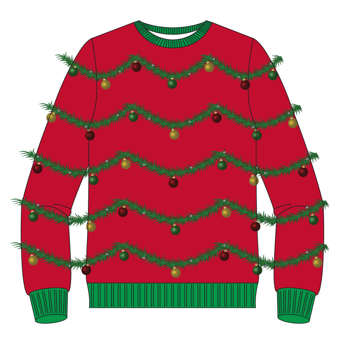 Red 3D Garland & Ornament Ugly Christmas Sweater product image 2