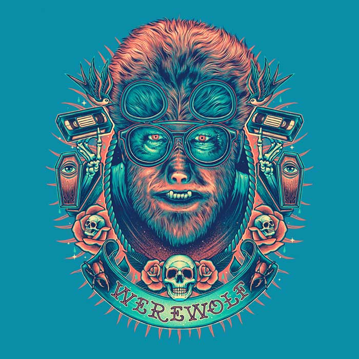 Glowing Werewolf Men's Apparel - Adult & Kids T-Shirts, Sweatshirts & Hoodies apparel design preview 2
