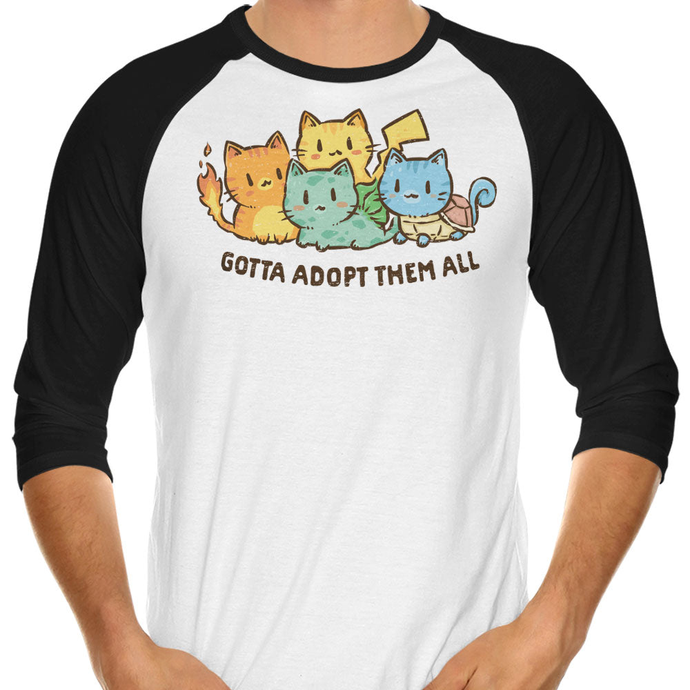Gotta Adopt 'Em All 3/4 Sleeve Raglan - Adult & Kids T-Shirts, Sweatshirts & Hoodies apparel design preview 1