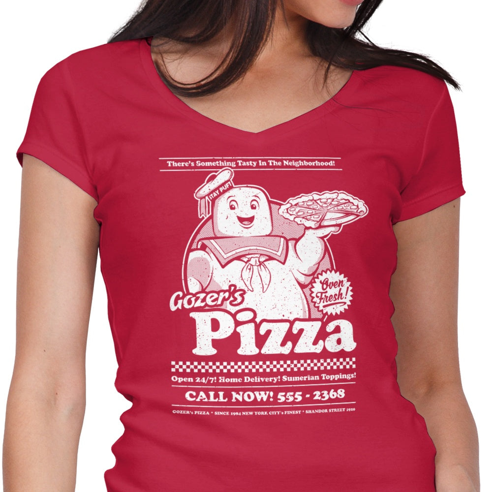 Gozer's Pizza Women's V-Neck - Adult & Kids T-Shirts, Sweatshirts & Hoodies apparel design preview 1