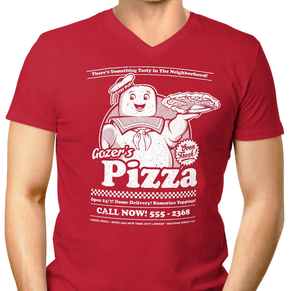 Gozer's Pizza Men's V-Neck - Adult & Kids T-Shirts, Sweatshirts & Hoodies apparel design preview 1