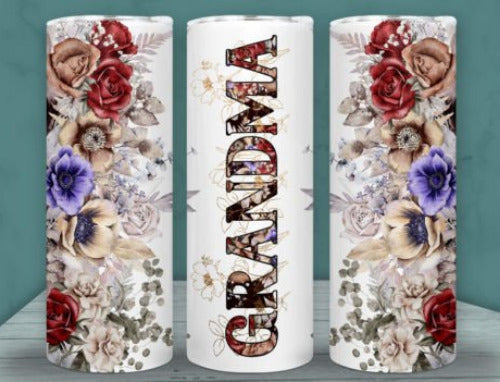 Grandma Flowers 20 oz Skinny Tumbler Cup With Straw - Adult & Kids T-Shirts, Sweatshirts & Hoodies apparel design preview 1