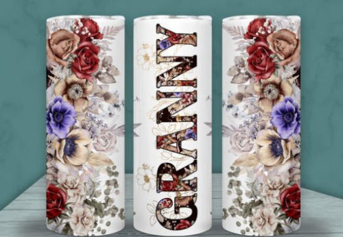 Granny Flowers 20 oz Skinny Tumbler Cup With Straw - Adult & Kids T-Shirts, Sweatshirts & Hoodies apparel design preview 1