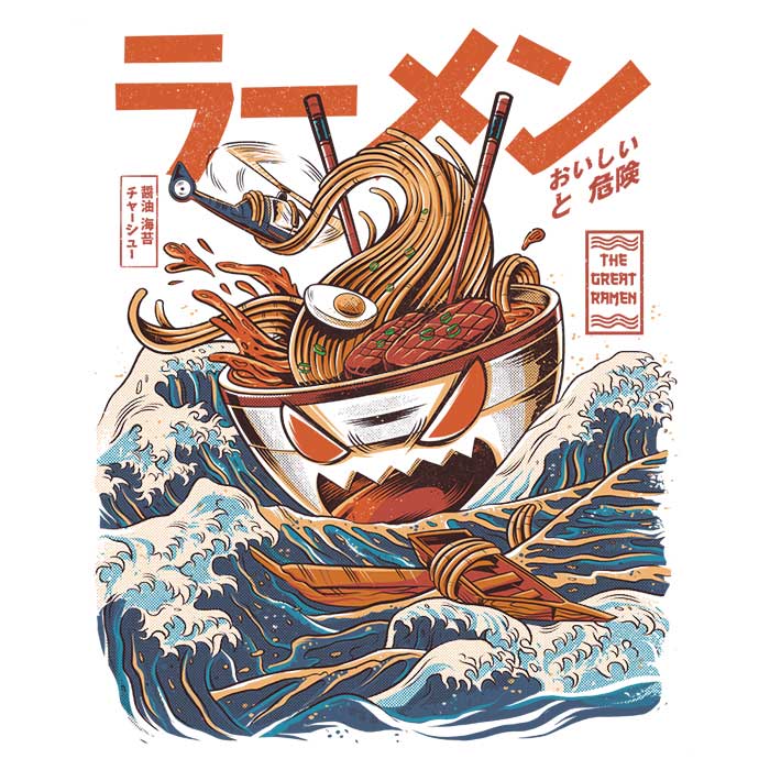 Great Ramen Off Kanagawa Men's V-Neck - Adult & Kids T-Shirts, Sweatshirts & Hoodies apparel design preview 2